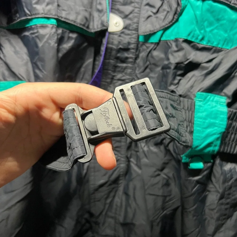 Vintage‎ REI Ski Suit Mens Large Black Purple Teal 90s One Piece Gorpcore